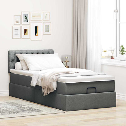 vidaXL Ottoman-Bett mit Matratze & LEDs Dunkelgrau 100x200 cm Stoff