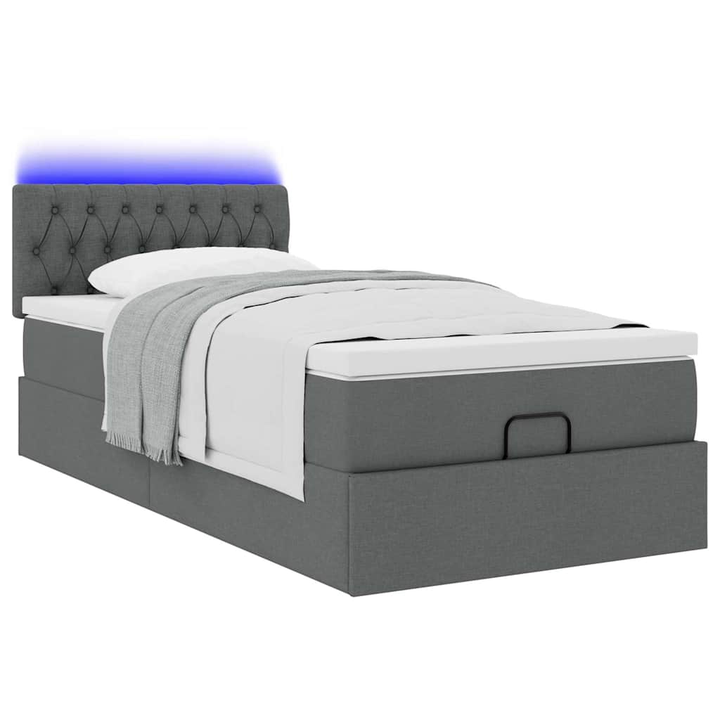 vidaXL Ottoman-Bett mit Matratze & LEDs Dunkelgrau 100x200 cm Stoff