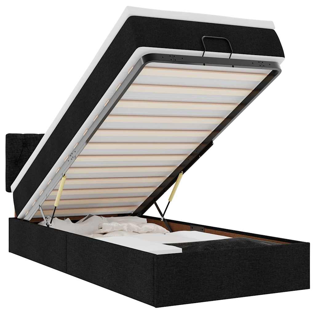 Ottoman-Bett mit Matratze & LEDs Schwarz 100x200 cm Stoff