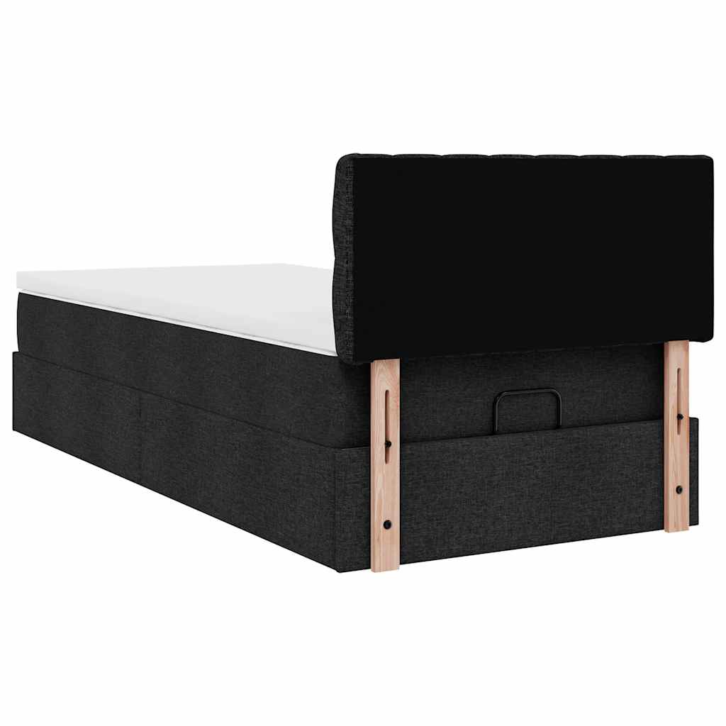 vidaXL Ottoman-Bett mit Matratze & LEDs Schwarz 100x200 cm Stoff