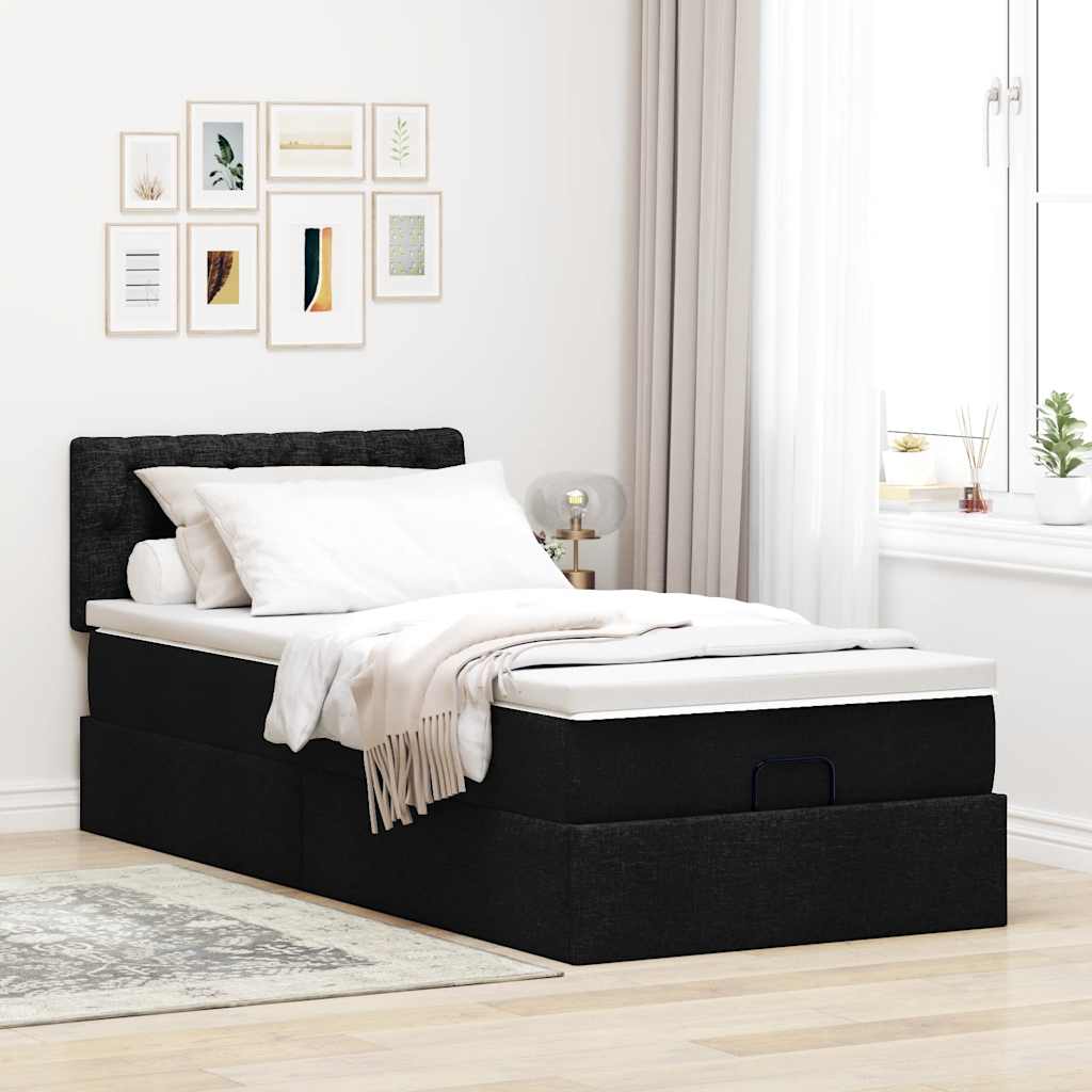 vidaXL Ottoman-Bett mit Matratze & LEDs Schwarz 100x200 cm Stoff