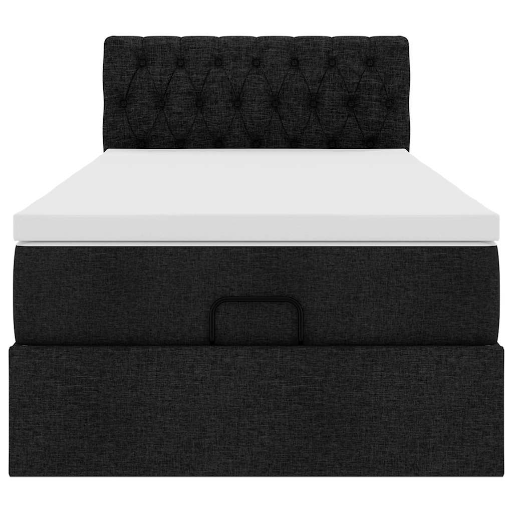 Ottoman-Bett mit Matratze & LEDs Schwarz 100x200 cm Stoff