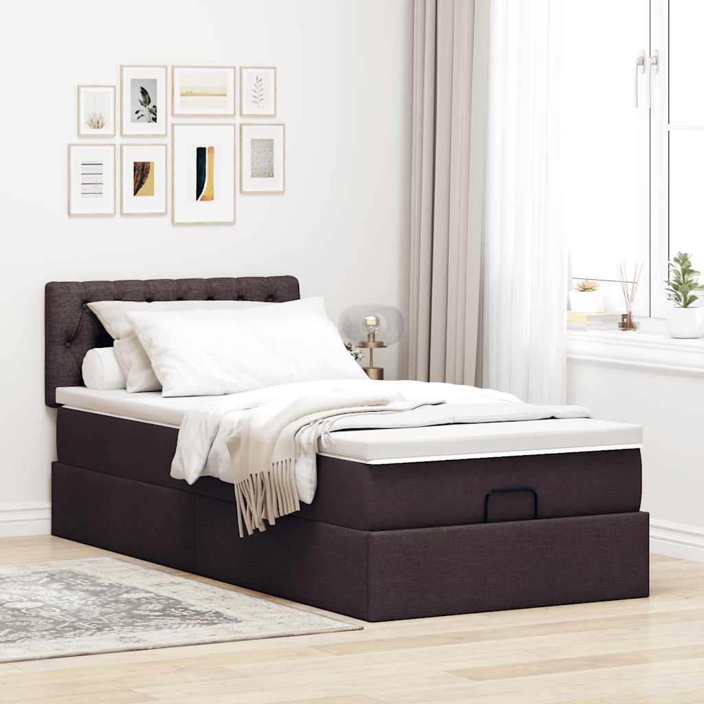 vidaXL Lit ottoman avec matelas et LED Marron foncé 100x200 cm Tissu