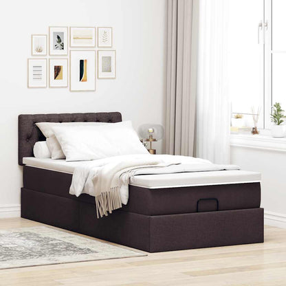 vidaXL Lit ottoman avec matelas et LED Marron foncé 100x200 cm Tissu