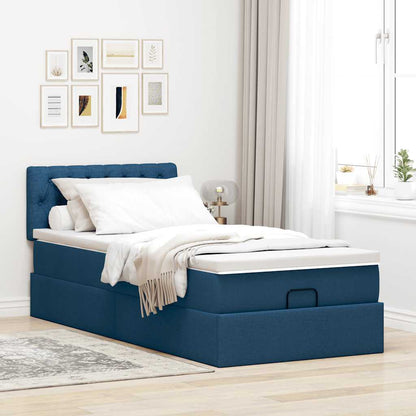 vidaXL Ottomane Bett mit Matratze & LEDs Blau 100x200 cm Stoff