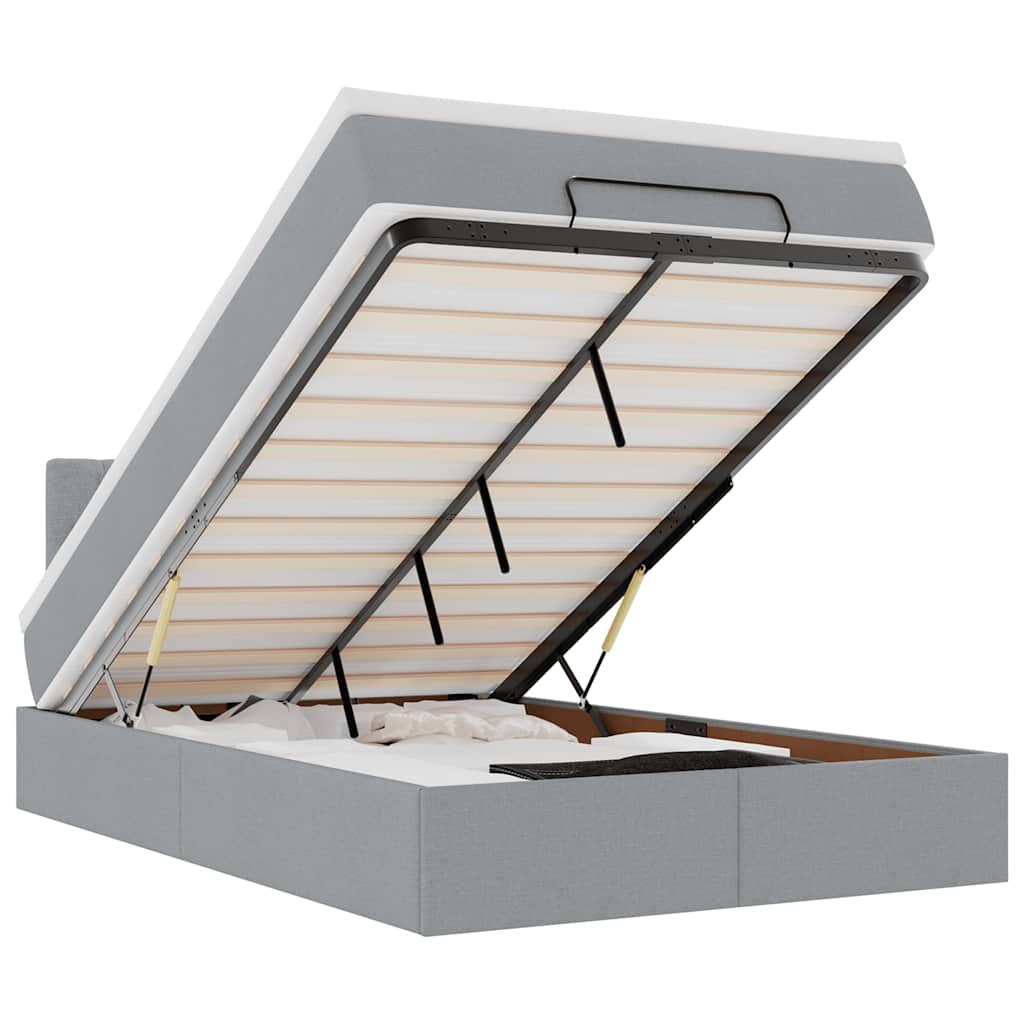 Ottoman-Bett mit Matratze & LEDs Hellgrau 120x190 cm Stoff