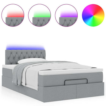 Ottoman-Bett mit Matratze & LEDs Hellgrau 120x190 cm Stoff