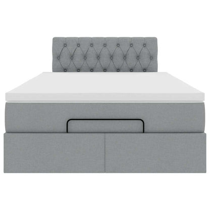 Ottoman-Bett mit Matratze & LEDs Hellgrau 120x190 cm Stoff