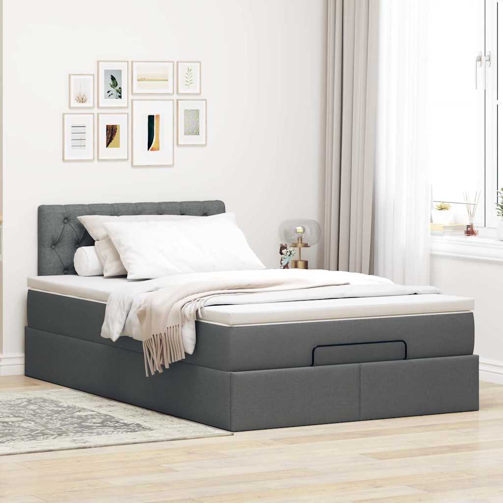 vidaXL Ottomane Bett mit Matratze & LEDs Dunkelgrau 120x190 cm Stoff