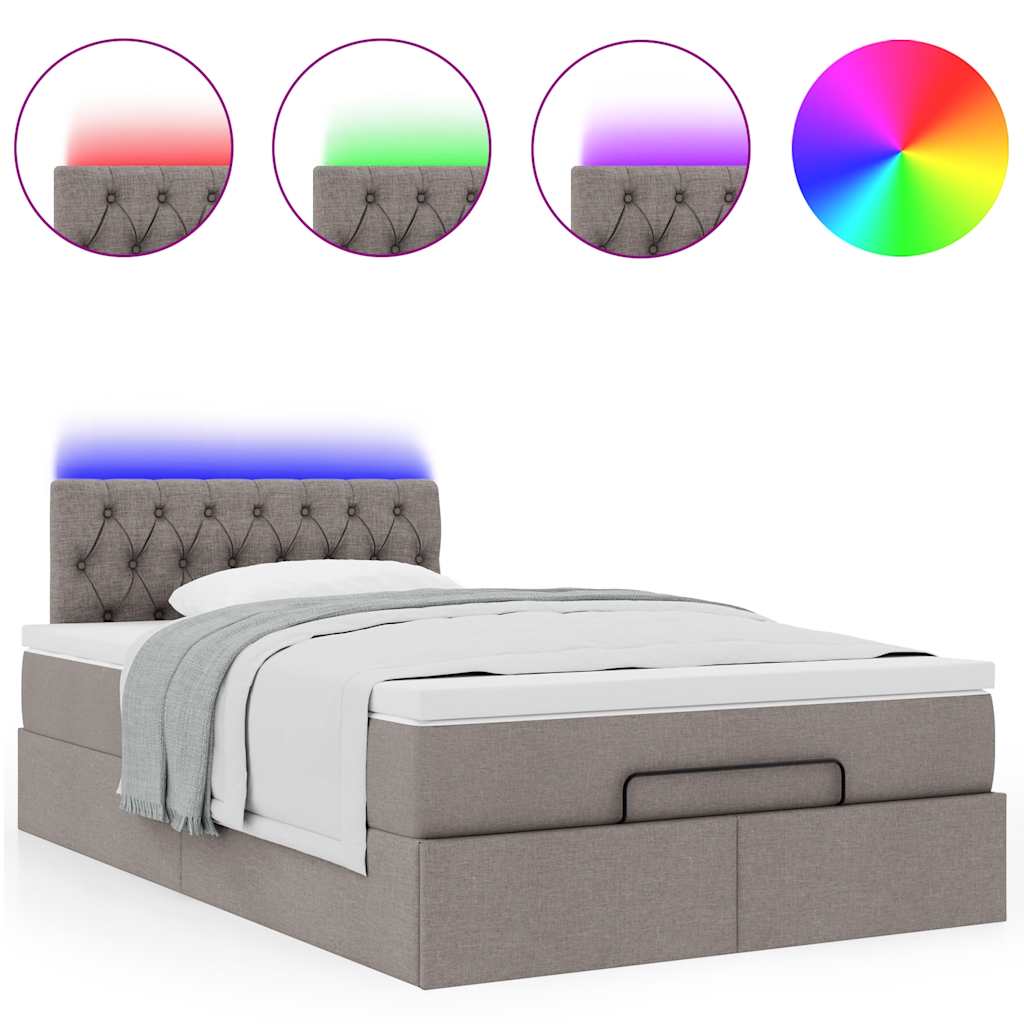 vidaXL Ottomane Bett mit Matratze & LEDs Taupe 120x190 cm Stoff
