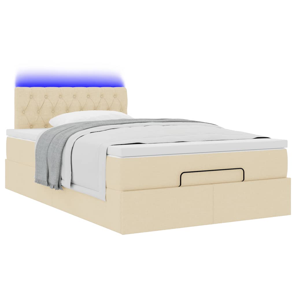 vidaXL Ottomane Bett mit Matratze & LEDs Creme 120x190 cm Stoff
