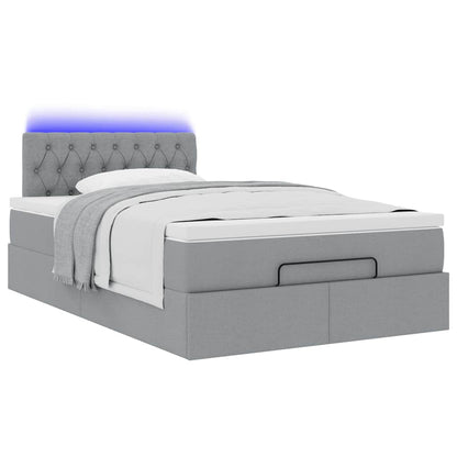 vidaXL Ottoman-Bett mit Matratze & LEDs Hellgrau 120x200 cm Stoff