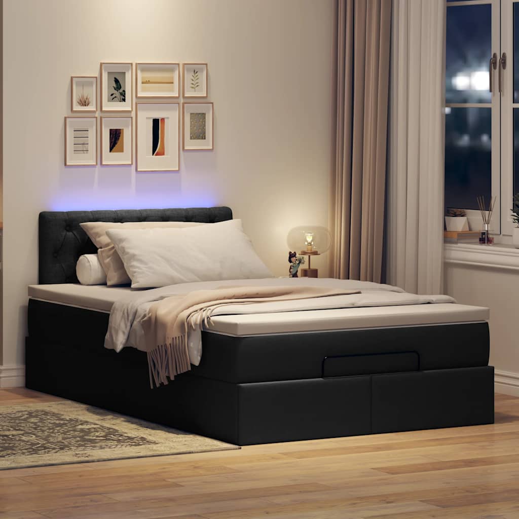 Ottoman-Bett mit Matratze & LEDs Schwarz 120x200 cm Stoff