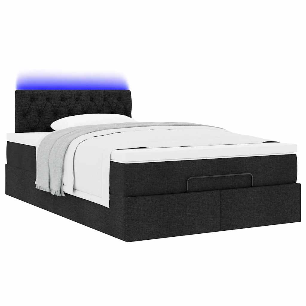 Ottoman-Bett mit Matratze & LEDs Schwarz 120x200 cm Stoff