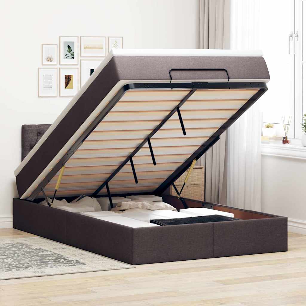 vidaXL Ottoman-Bett mit Matratze & LEDs Dunkelbraun 120x200 cm Stoff