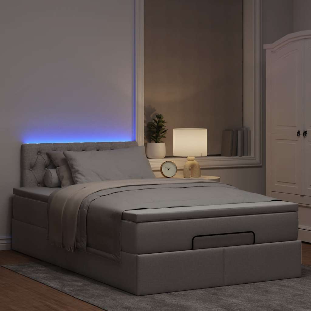 vidaXL Ottoman-Bett mit Matratze & LEDs Taupe 120x200 cm Stoff