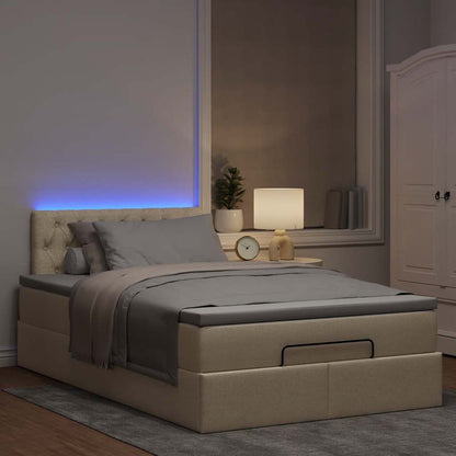 vidaXL Ottoman-Bett mit Matratze & LEDs Creme 120x200 cm Stoff