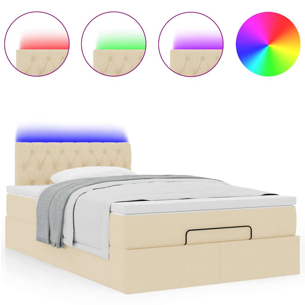 vidaXL Ottoman-Bett mit Matratze & LEDs Creme 120x200 cm Stoff