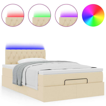 vidaXL Ottoman-Bett mit Matratze & LEDs Creme 120x200 cm Stoff