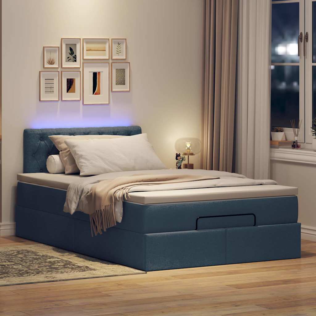 vidaXL Lit Ottoman avec Matelas et LED Bleu 120x200 cm Tissu