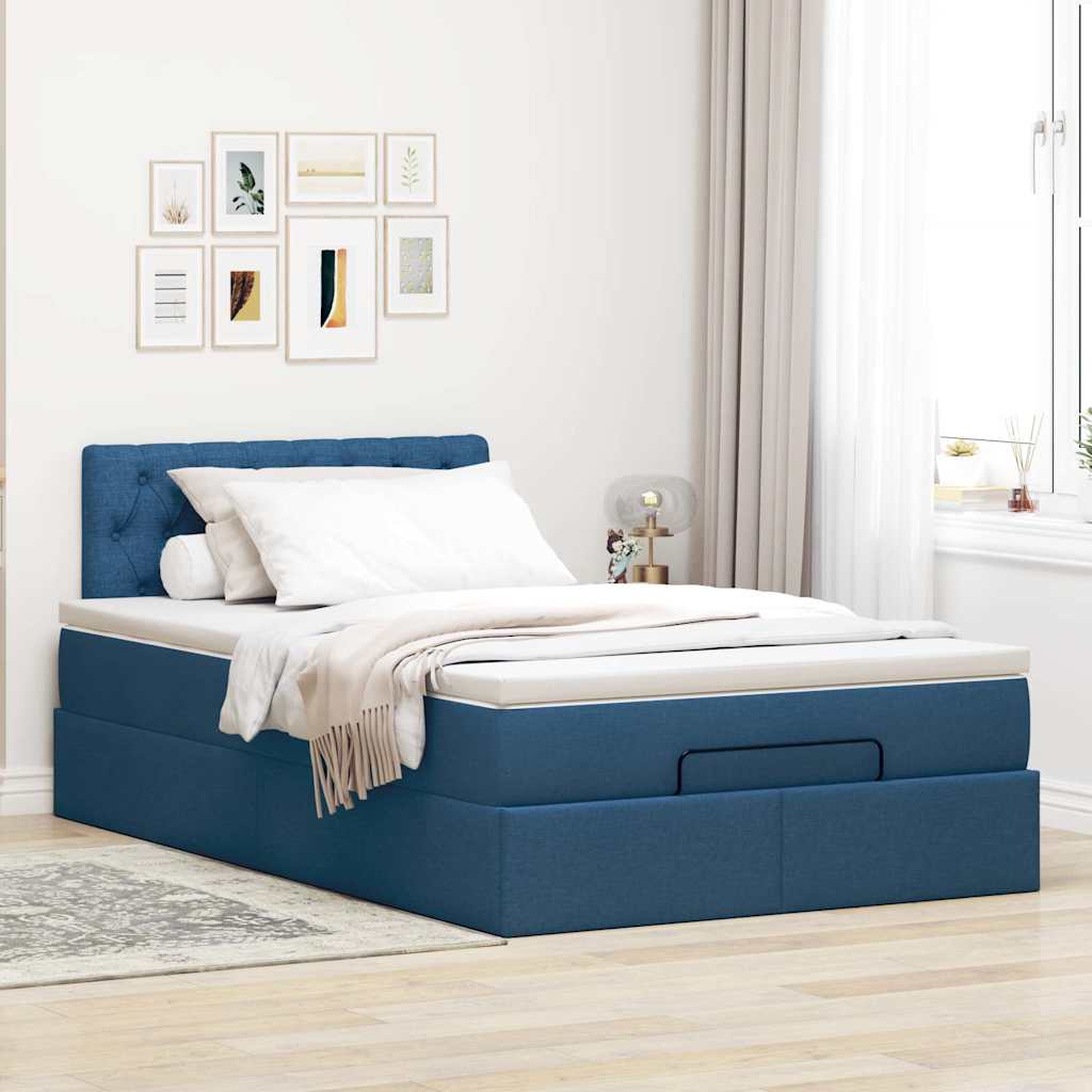 vidaXL Lit Ottoman avec Matelas et LED Bleu 120x200 cm Tissu