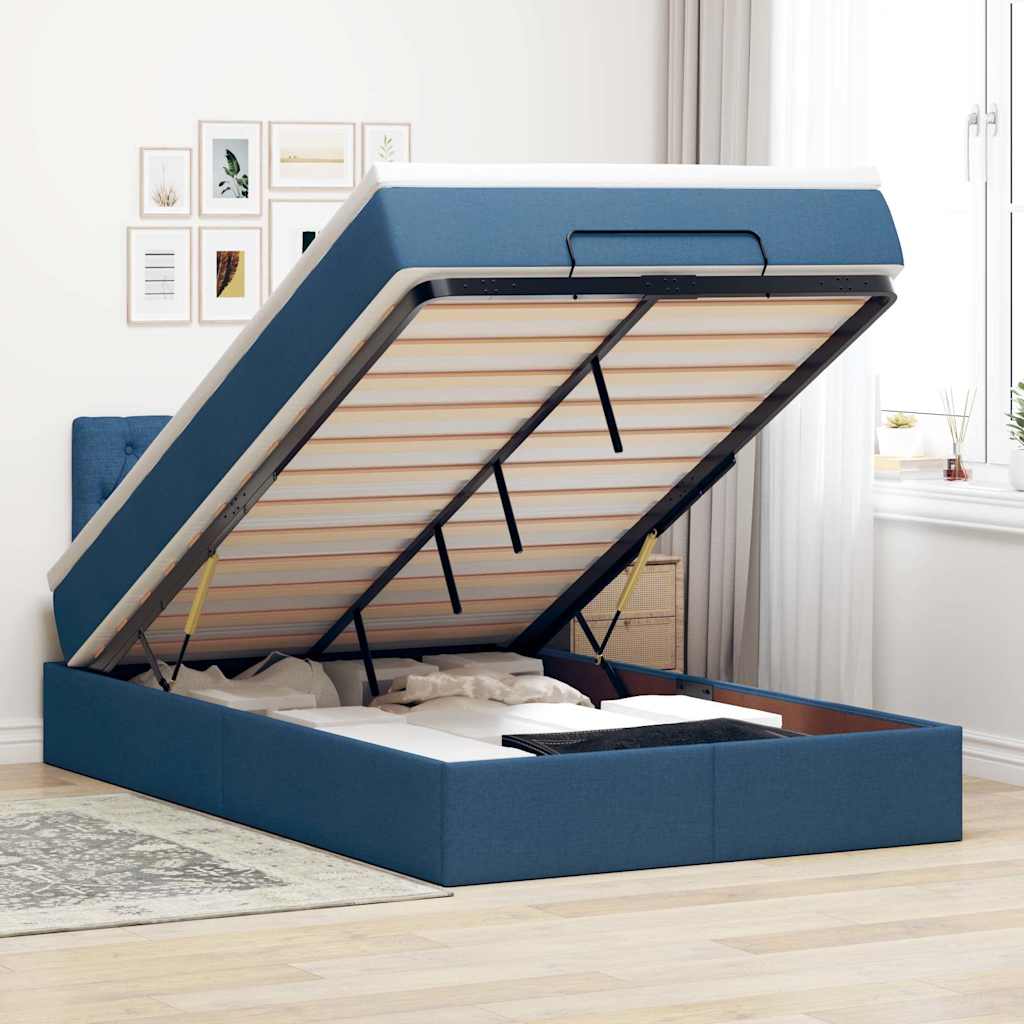 vidaXL Lit Ottoman avec Matelas et LED Bleu 120x200 cm Tissu