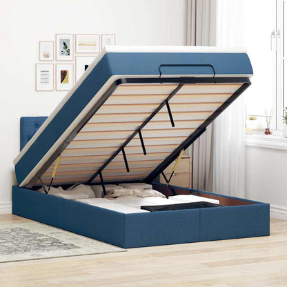 vidaXL Lit Ottoman avec Matelas et LED Bleu 120x200 cm Tissu