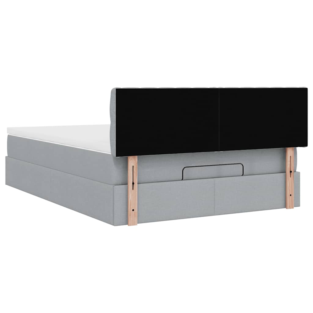 vidaXL Ottomane Bett mit Matratze & LEDs Hellgrau 140x190 cm Stoff