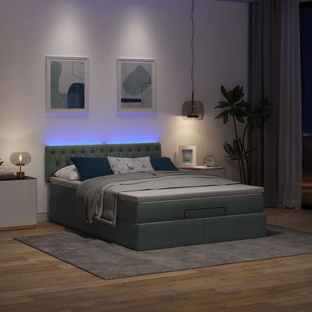 Ottomane Bett mit Matratze & LEDs Dunkelgrau 140x190 cm Stoff