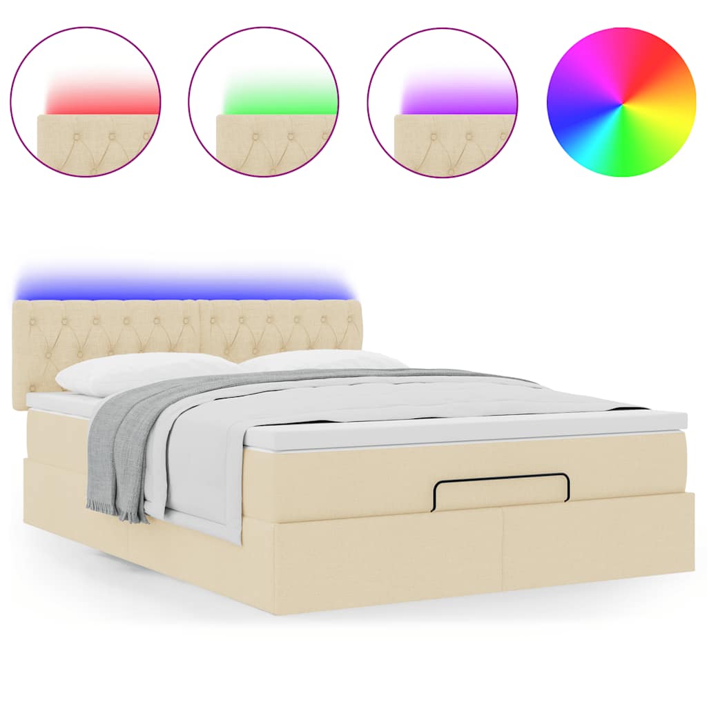 vidaXL Ottomane Bett mit Matratze & LEDs Creme 140x190 cm Stoff