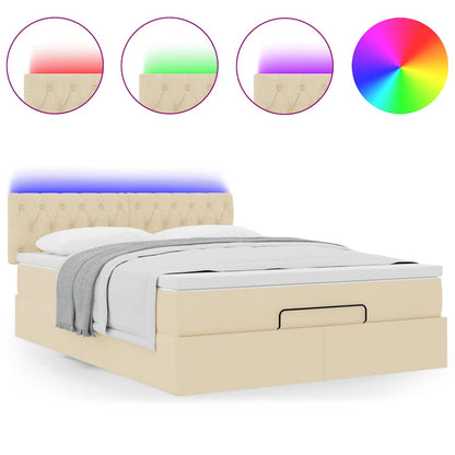 vidaXL Ottomane Bett mit Matratze & LEDs Creme 140x190 cm Stoff