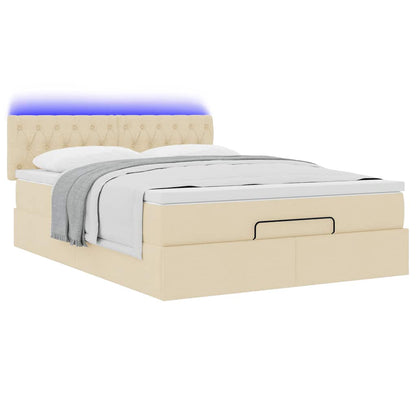 vidaXL Ottomane Bett mit Matratze & LEDs Creme 140x190 cm Stoff