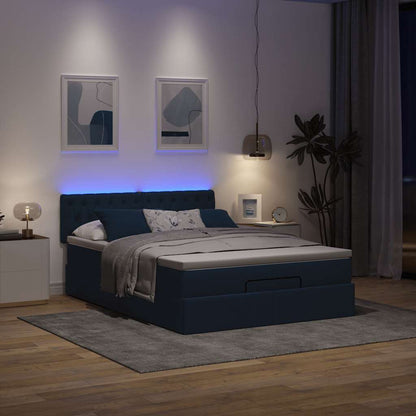 vidaXL Ottomane Bett mit Matratze & LEDs Blau 140x190 cm Stoff