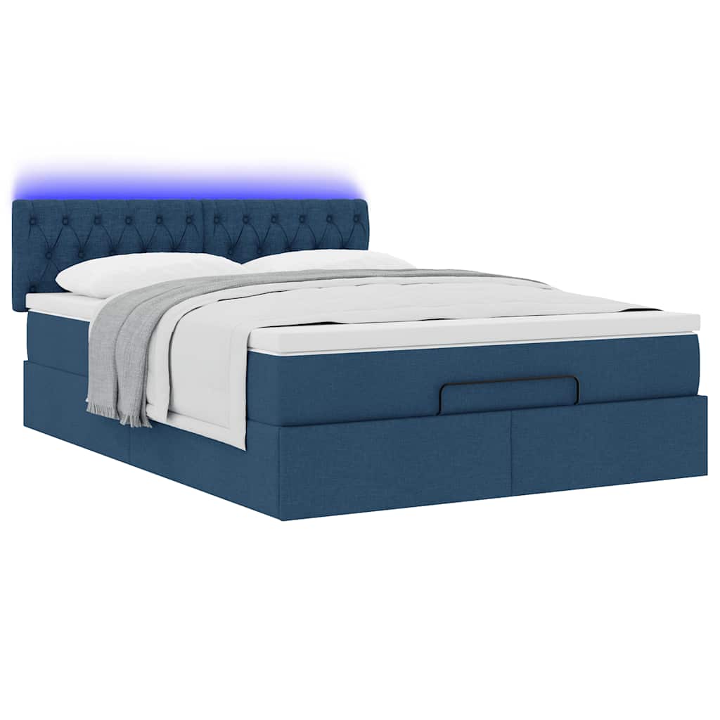 vidaXL Ottomane Bett mit Matratze & LEDs Blau 140x190 cm Stoff