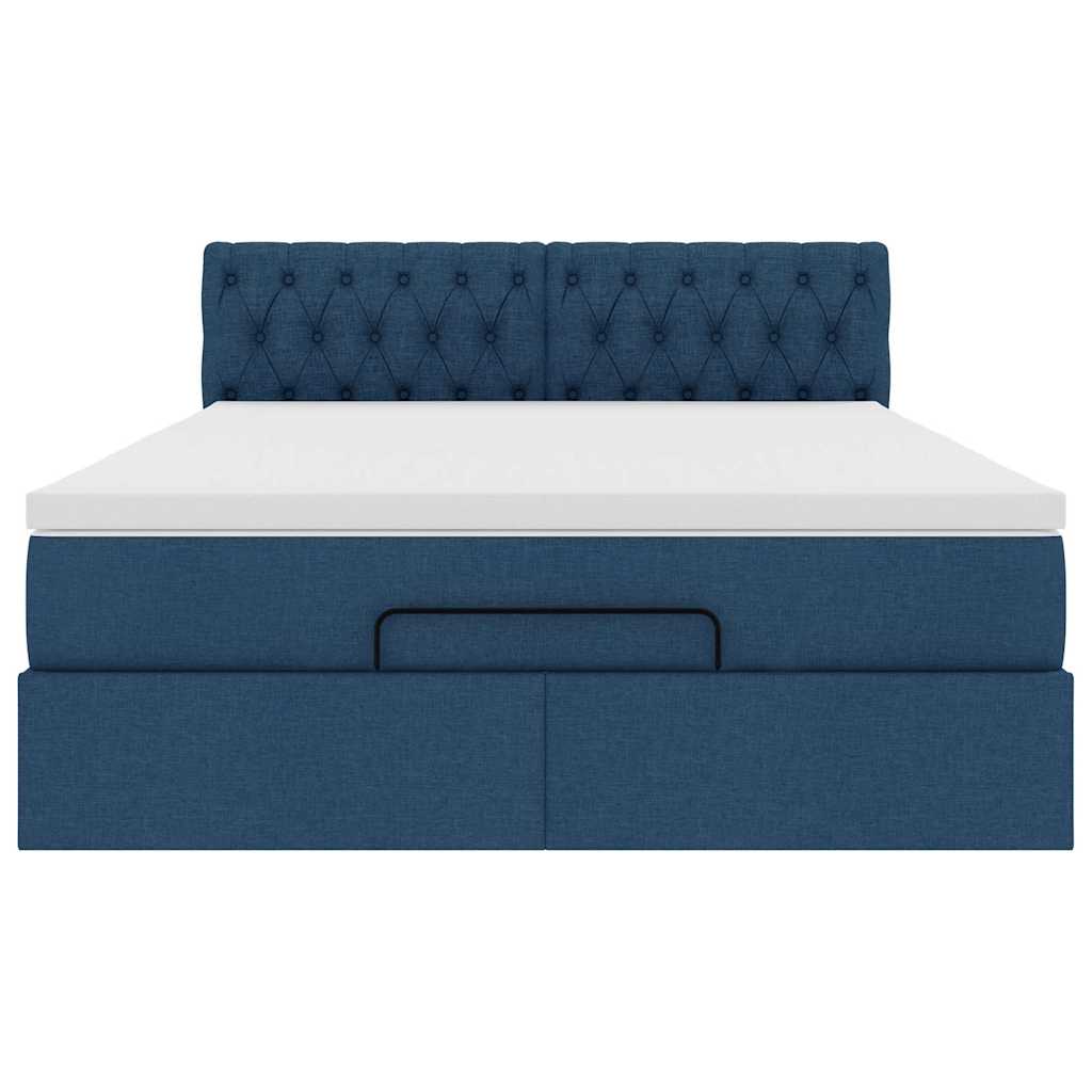 vidaXL Ottomane Bett mit Matratze & LEDs Blau 140x190 cm Stoff