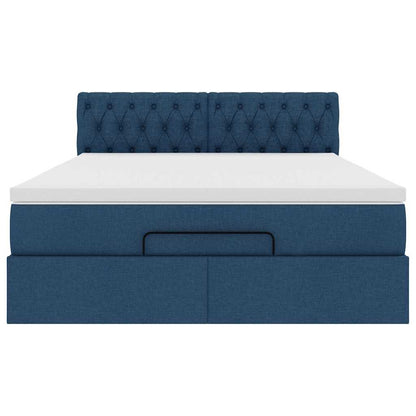 vidaXL Ottomane Bett mit Matratze & LEDs Blau 140x190 cm Stoff