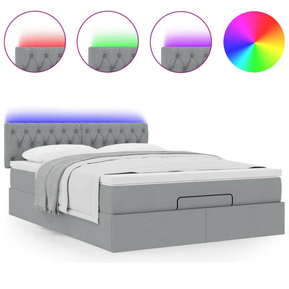 vidaXL Lit ottoman avec matelas et LED gris clair 140x200 cm Tissu