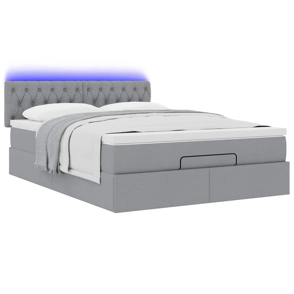 vidaXL Lit ottoman avec matelas et LED gris clair 140x200 cm Tissu