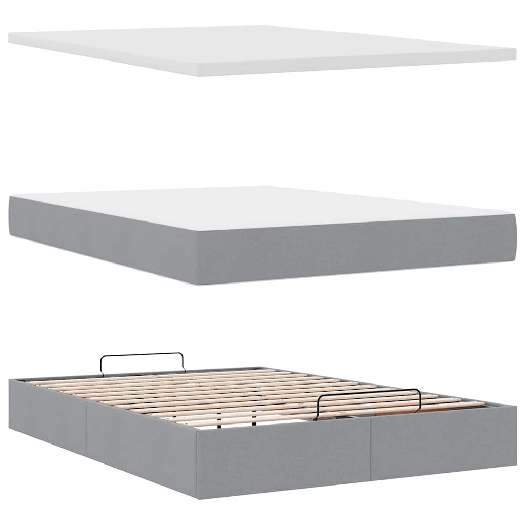 vidaXL Lit ottoman avec matelas et LED gris clair 140x200 cm Tissu