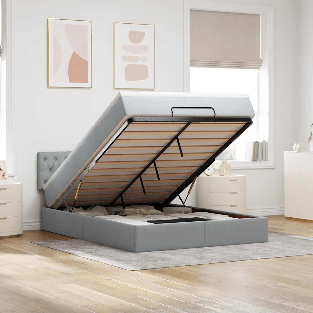 vidaXL Lit ottoman avec matelas et LED gris clair 140x200 cm Tissu