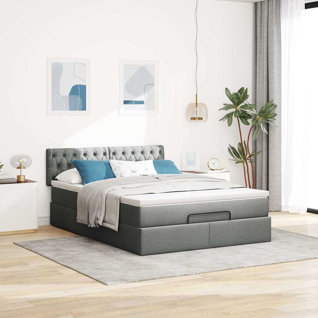 vidaXL Ottomane Bett mit Matratze & LEDs Dunkelgrau 140x200 cm Stoff
