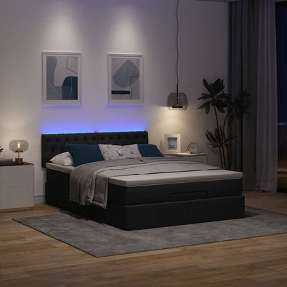 vidaXL Ottomane Bett mit Matratze & LEDs Schwarz 140x200 cm Stoff