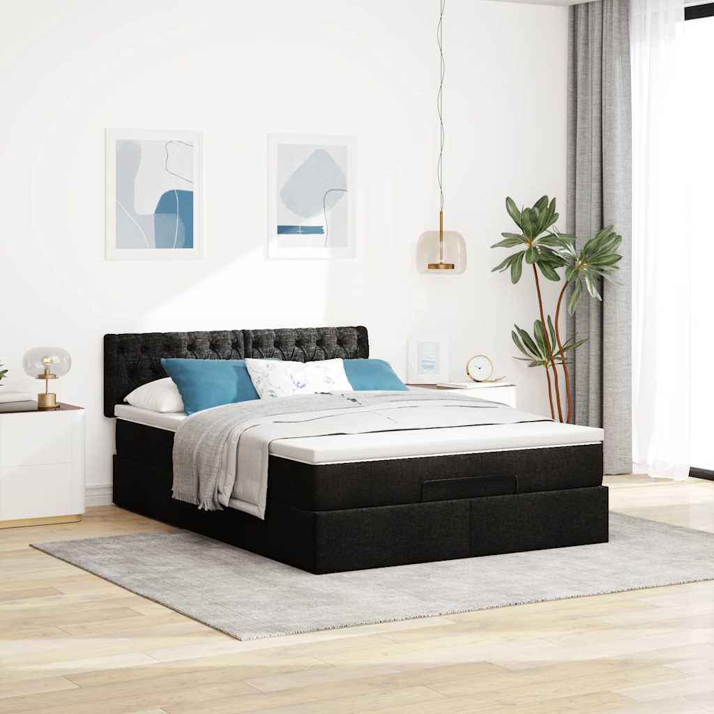 vidaXL Ottomane Bett mit Matratze & LEDs Schwarz 140x200 cm Stoff