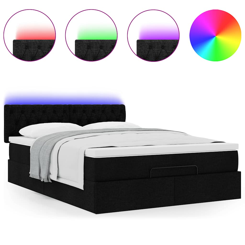 vidaXL Ottomane Bett mit Matratze & LEDs Schwarz 140x200 cm Stoff