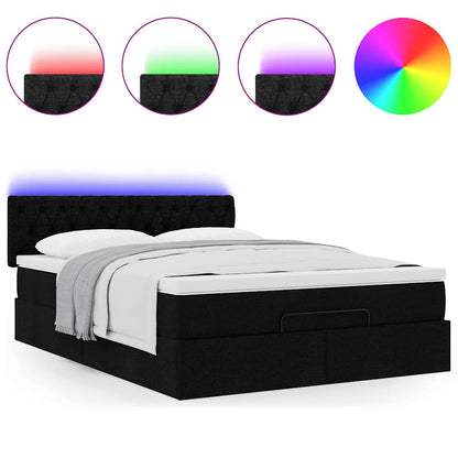 vidaXL Ottomane Bett mit Matratze & LEDs Schwarz 140x200 cm Stoff