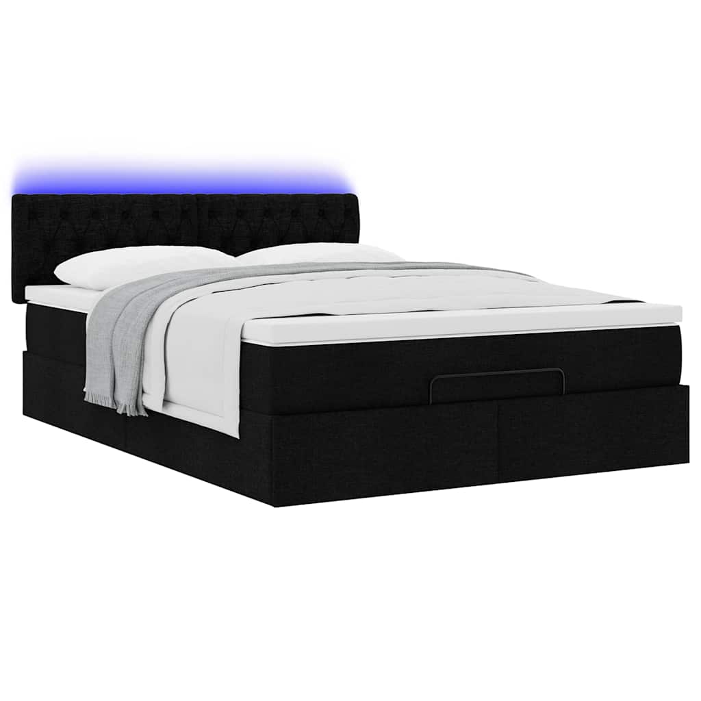 vidaXL Ottomane Bett mit Matratze & LEDs Schwarz 140x200 cm Stoff