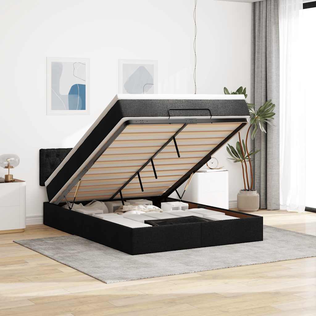 vidaXL Ottomane Bett mit Matratze & LEDs Schwarz 140x200 cm Stoff