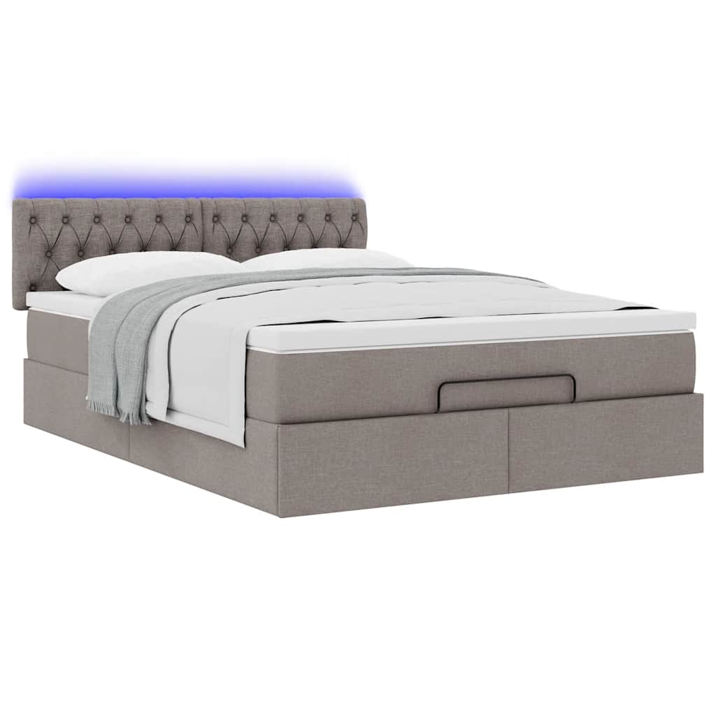 vidaXL Ottomane Bett mit Matratze & LEDs Taupe 140x200 cm Stoff