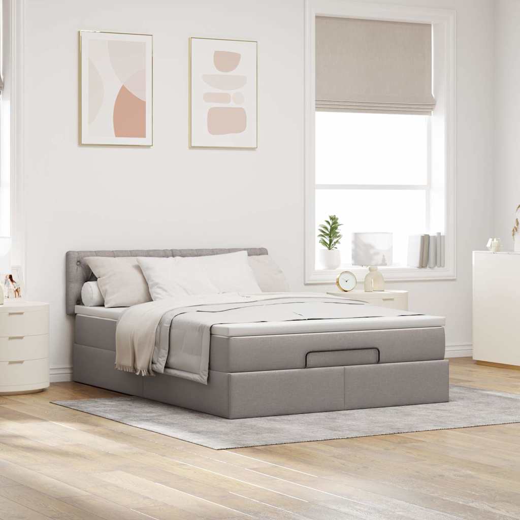 vidaXL Ottomane Bett mit Matratze & LEDs Taupe 140x200 cm Stoff