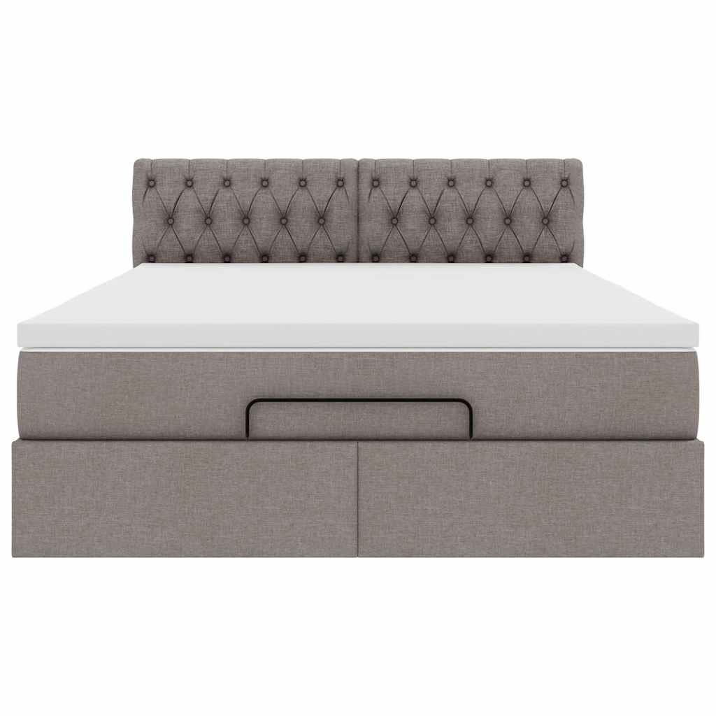 vidaXL Ottomane Bett mit Matratze & LEDs Taupe 140x200 cm Stoff